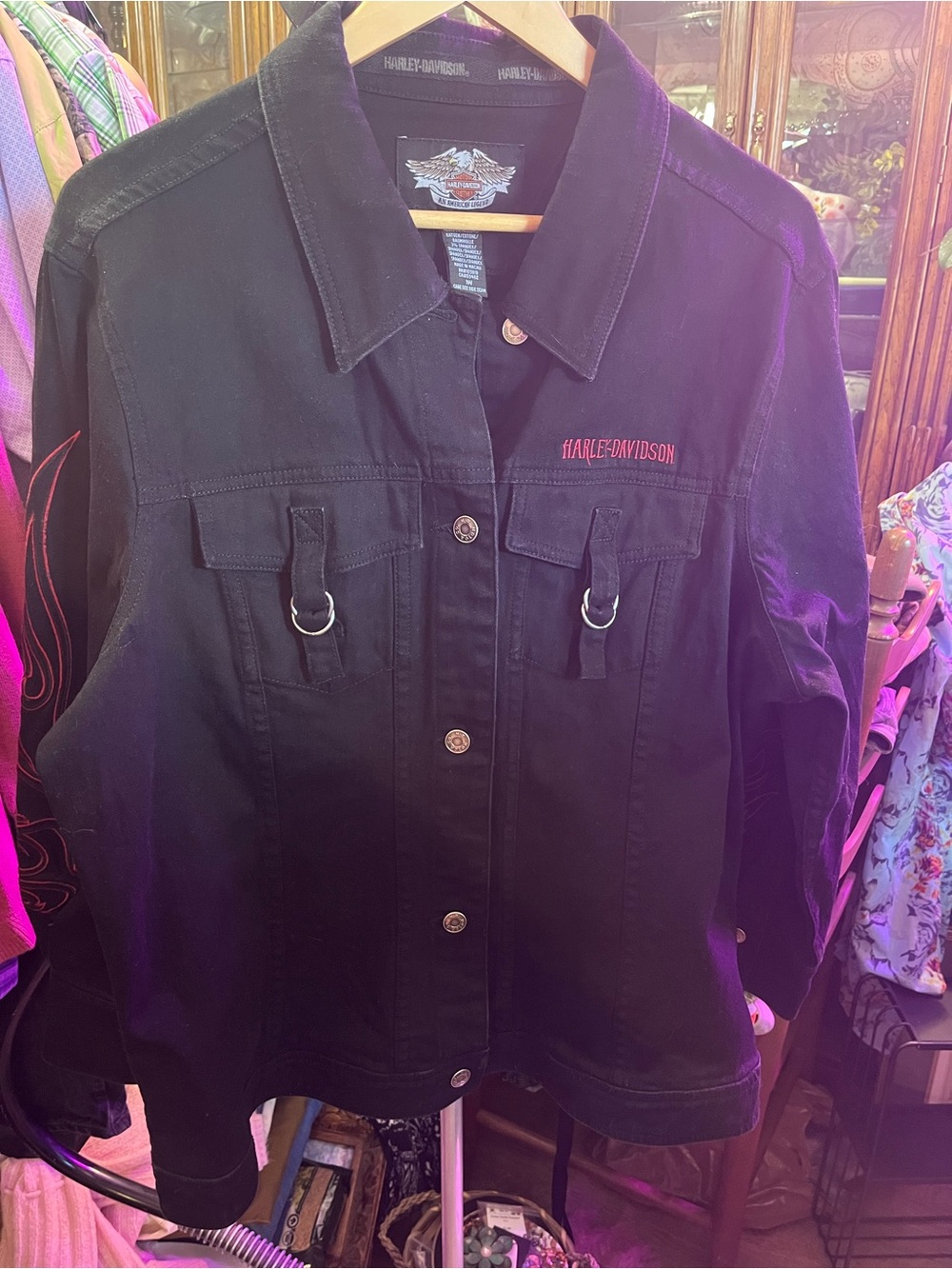 Harley-Davidson Black Denim Jacket with Red Logo